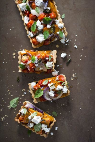 Roasted pumpkin, tomato & oregano tart