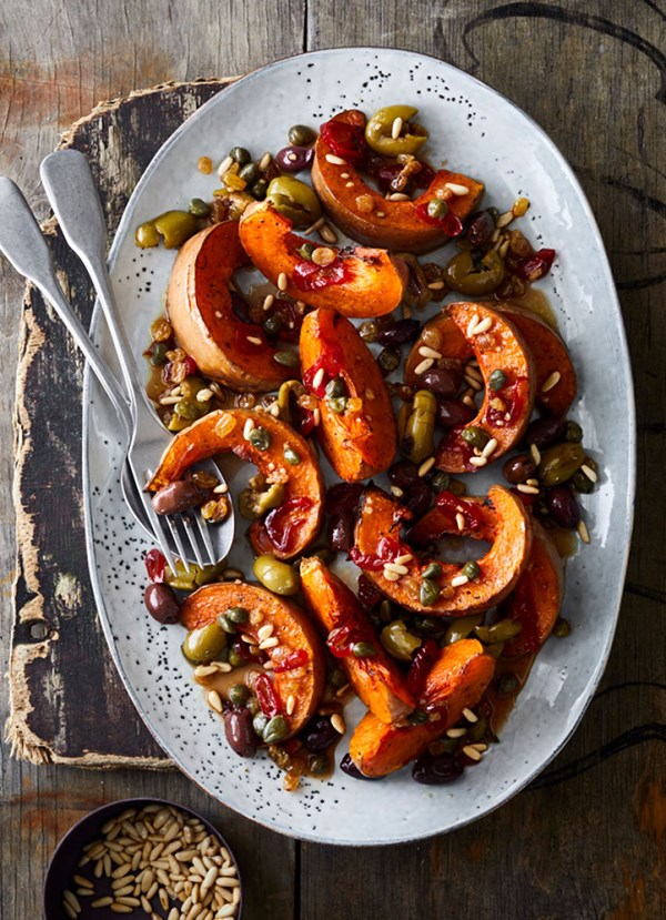 Roasted pumpkin with mixed olive, chilli and caper agrodolce