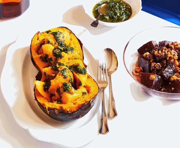Roasted pumpkin with pistachio pesto