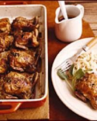 Roasted quail with corn bread stuffing and Port-orange sauce