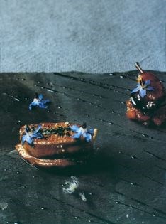 Roasted quail with pear and saffron chutney