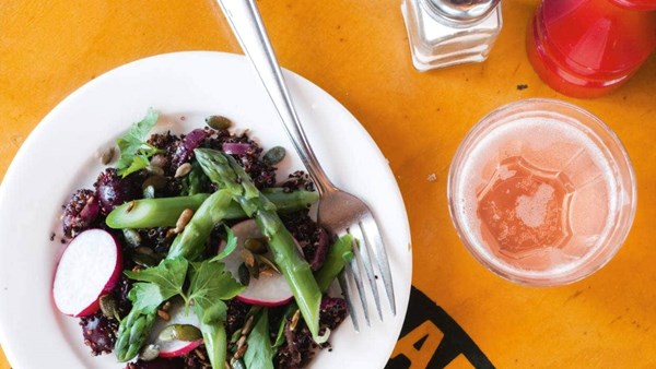 Roasted quinoa, baby beetroot and radish salad