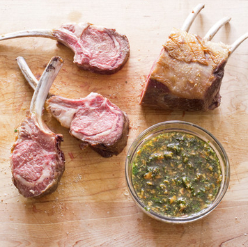 Roasted rack of lamb with sweet mint-almond relish