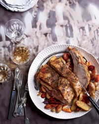 Roasted rack of veal with root vegetables