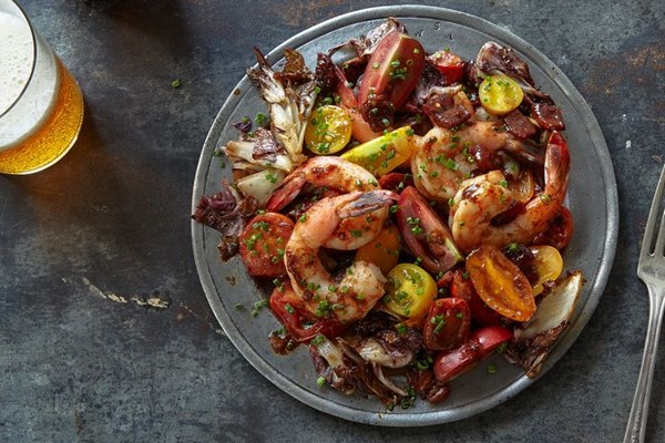 Roasted radicchio and shrimp with warm bacon vinaigrette