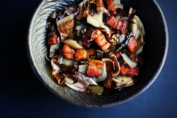 Roasted radicchio, speck and balsamic salad