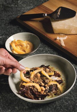 Roasted radicchio with anchovy vinaigrette, preserved lemon, and breadcrumbs