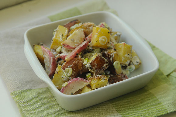 Roasted radish and potato salad with black mustard and cumin seed