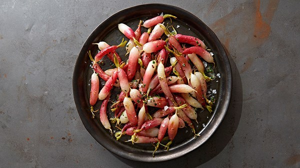 Roasted radishes with chive butter