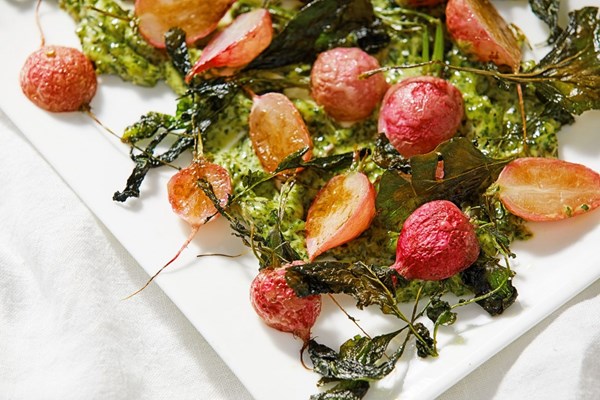 Roasted radishes with green goddess butter