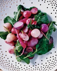 Roasted radishes with radish greens