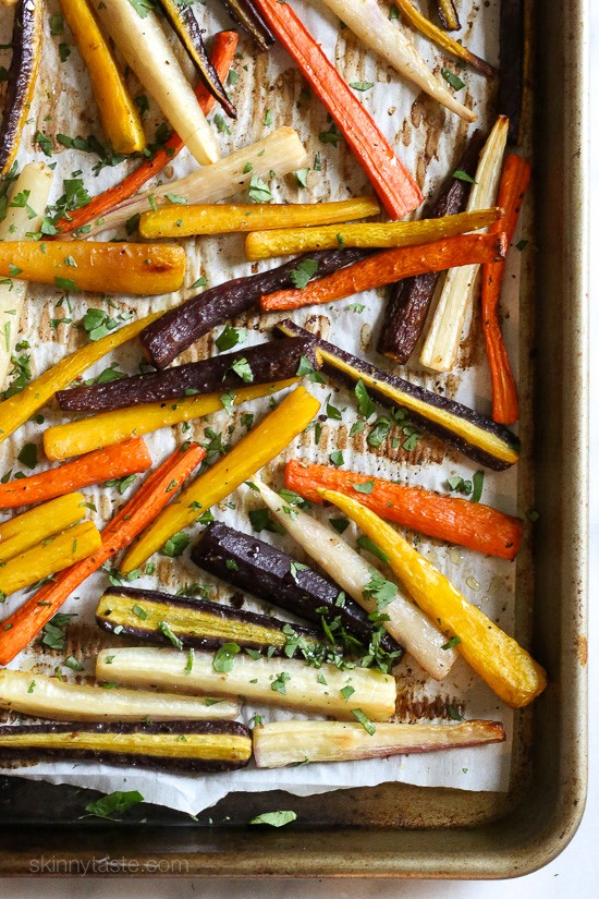 Roasted rainbow carrots with ginger