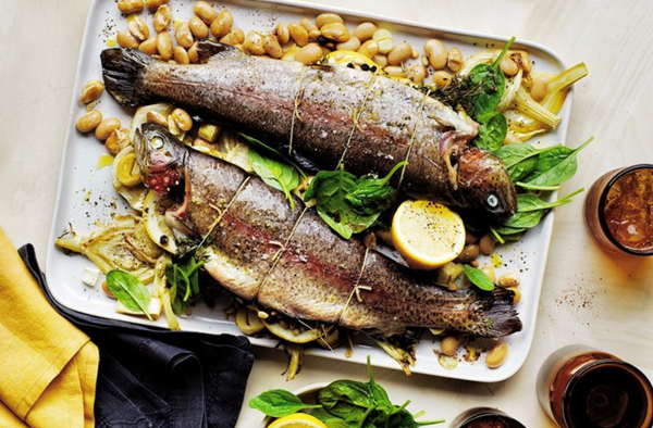 Roasted rainbow trout with fennel, pine nuts and sumac
