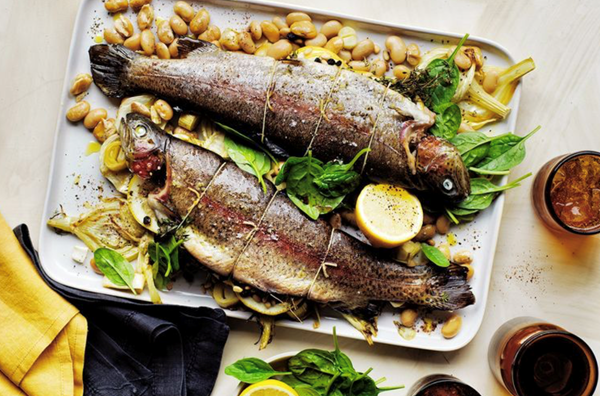Roasted rainbow trout with fennel, pine nuts and sumac