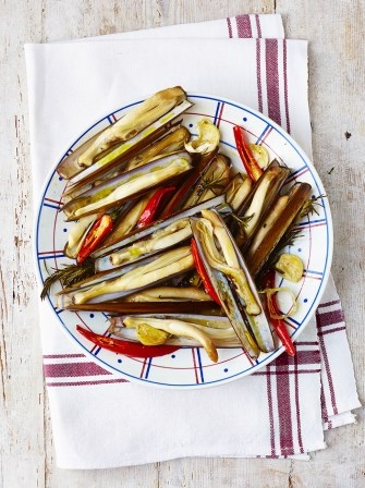 Roasted razor clams