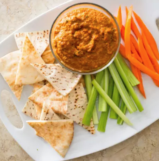 Roasted red bell pepper and walnut dip (Muhammara)