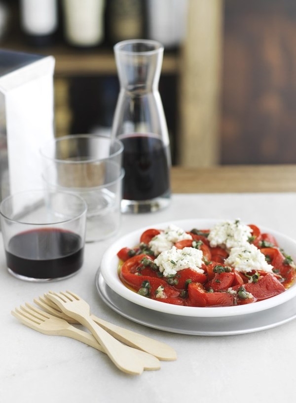Roasted red capsicums with soft cheese and rosemary