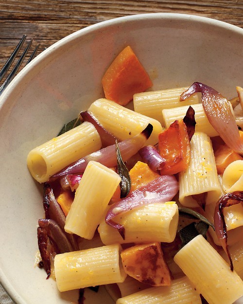 Roasted red onion and squash pasta