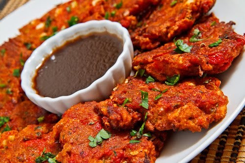 Roasted red pepper and feta fritters