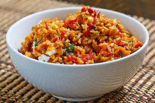 Roasted red pepper and feta rice