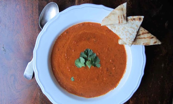 Roasted red pepper and walnut soup