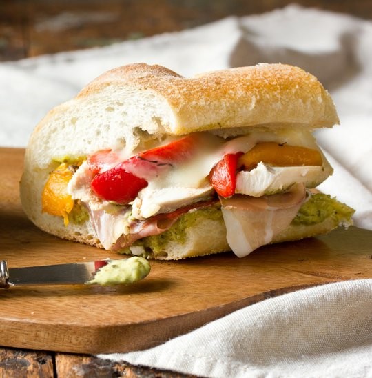 Roasted red pepper, chicken & mozzarella sandwich