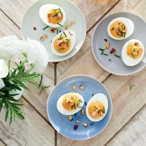 Roasted red pepper deviled eggs