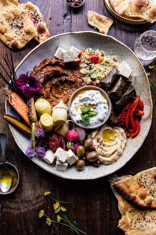 Roasted red pepper meze platter
