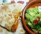 Roasted red pepper quesadilla and guacamole