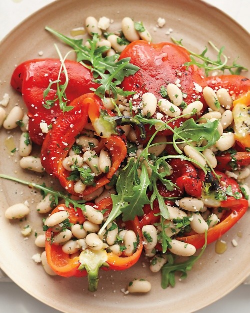 Roasted red-pepper salad with anchovy white beans