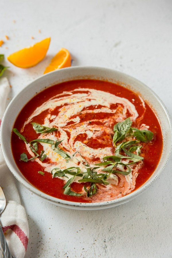 Roasted red pepper soup [orange cream]