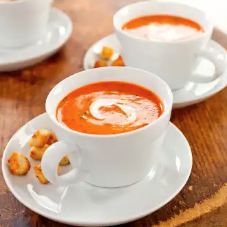 Roasted red pepper soup with cilantro cream