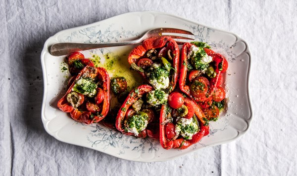 Roasted red peppers and cherry tomatoes with ricotta