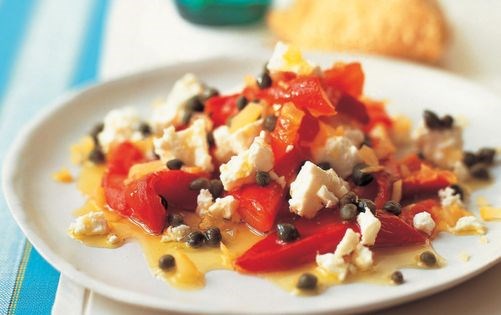 Roasted red peppers with feta