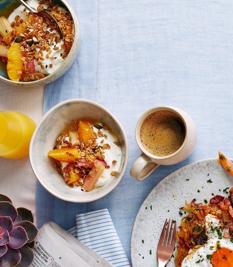 Roasted rhubarb & oaty crumble with Greek yogurt