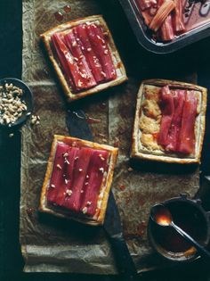 Roasted rhubarb and almond tartlets
