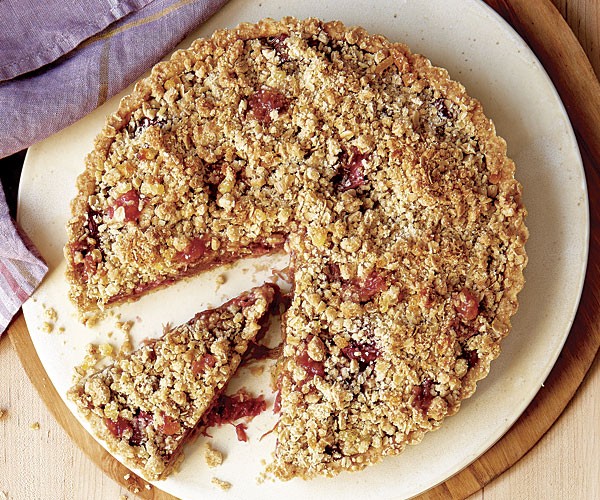Roasted rhubarb and ginger streusel tart