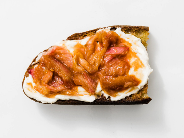 Roasted rhubarb toast with whipped ricotta and mascarpone