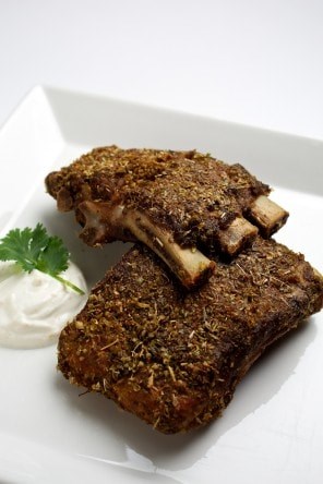 Roasted ribs with oregano and coriander yogurt