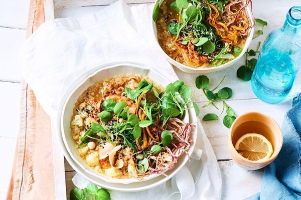Roasted rice and cauliflower congee bowl
