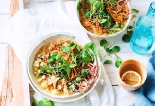 Roasted rice and cauliflower congee bowl