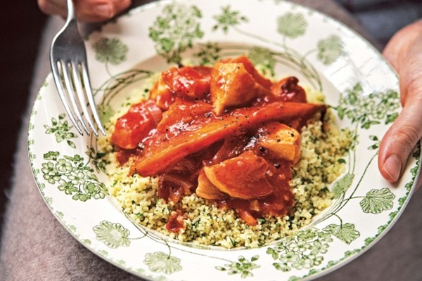 Roasted root vegetable stew with herby couscous
