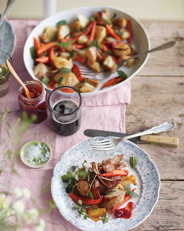 Roasted root vegetables and leeks