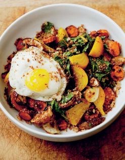 Roasted root vegetables with eggs