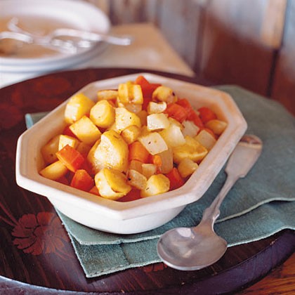 Roasted root vegetables with maple glaze