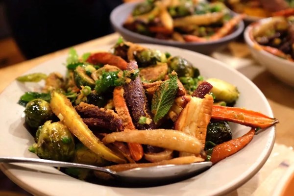 Roasted root vegetables with suya spice relish