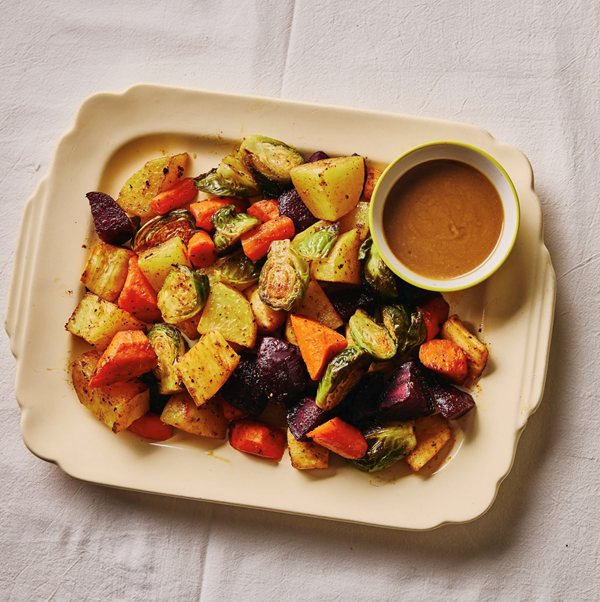 Roasted roots with smoky seasoning & tahini dressing