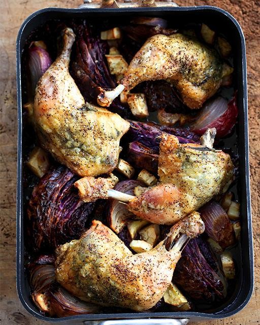 Roasted sage filled fall chicken