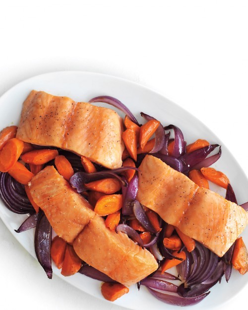 Roasted salmon and vegetables