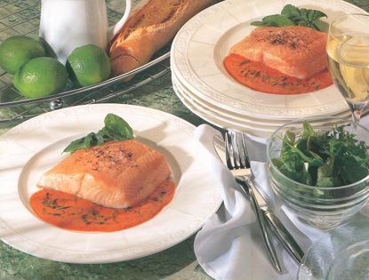Roasted salmon with a basil and capsicum sauce